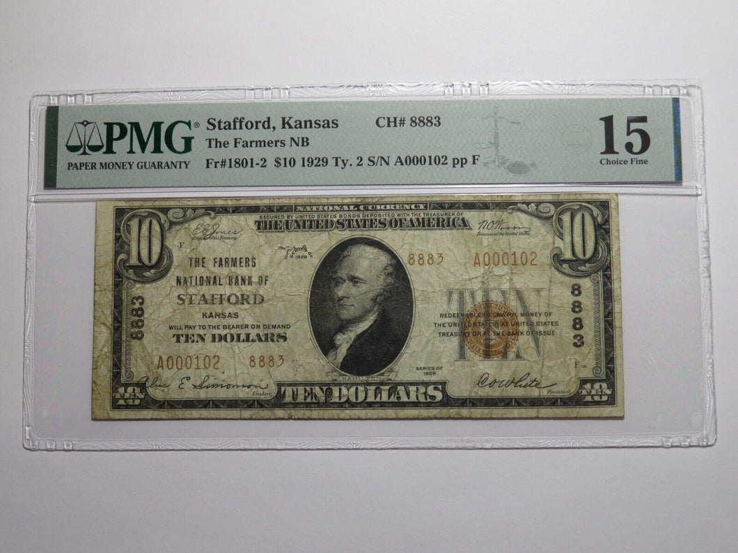 $10 1929 Stafford Kansas KS National Currency Bank Note Bill Ch. #8883 F15 PMG