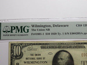 $10 1929 Wilmington Delaware National Currency Bank Note Bill Ch. #1390 VF30 PMG