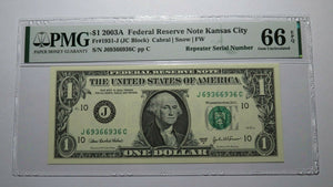 $1 2003 Repeater Serial Number Federal Reserve Currency Bank Note Bill PMG UNC66