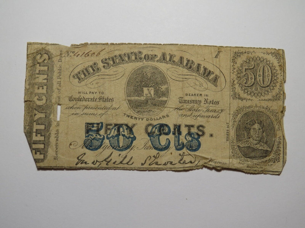 $.50 1863 Montgomery Alabama AL Obsolete Currency Bank Note Bill State of AL