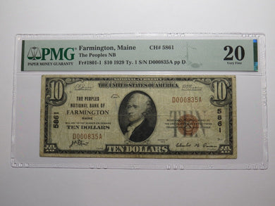 $10 1929 Farmington Maine ME National Currency Bank Note Bill Ch. #5861 VF20 PMG