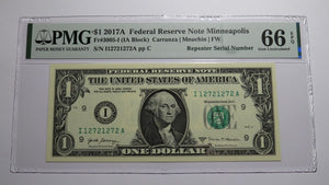 $1 2017A Repeater Serial Number Federal Reserve Currency Bank Note Bill UNC66EPQ