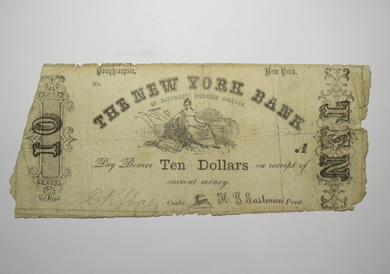$10 1860's Poughkeepsie New York Obsolete Currency Note Bill Eastman's College