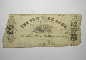 $10 1860's Poughkeepsie New York Obsolete Currency Note Bill Eastman's College