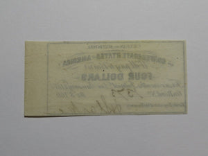 $4 1861 Confederate Bond Coupon Certificate Currency Bank Note Bill UNC