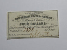 Load image into Gallery viewer, $4 1861 Confederate Bond Coupon Certificate Currency Bank Note Bill UNC