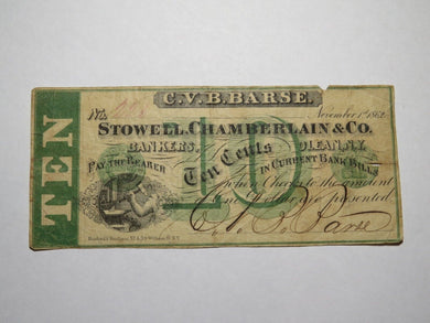 $.10 1862 Olean New York NY Obsolete Currency Bank Note Bill Stowell Chamberlain