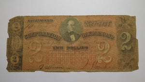 $2 1861 Richmond Virginia VA Obsolete Currency Bank Note Bill Corporation of VA