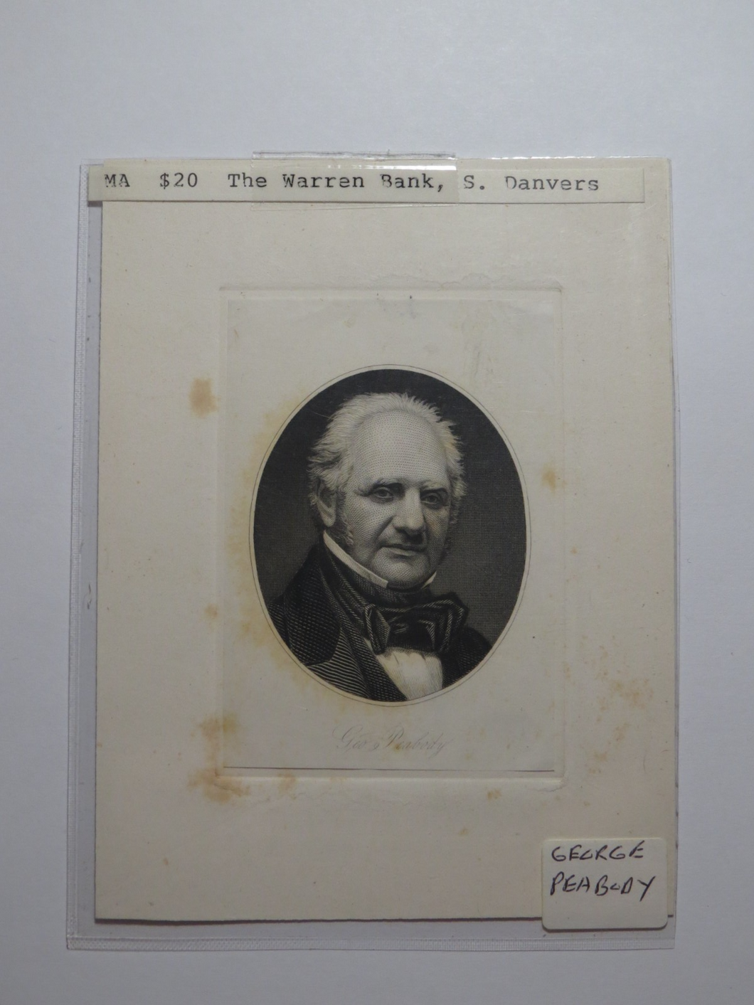 $20 1850's South Danvers Massachusetts George Peabody Obsolete Currency Portrait