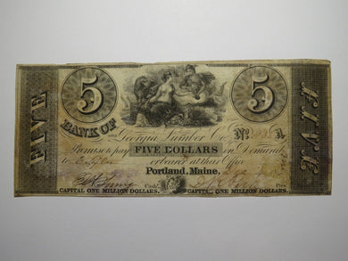 $5 1845 Portland Maine ME Obsolete Currency Bank Note Bill! Georgia Lumber Co.