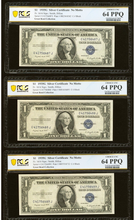 Load image into Gallery viewer, 3 $1 1935-G Silver Certificate Currency Bank Notes Consecutive Examples UNC64PPQ