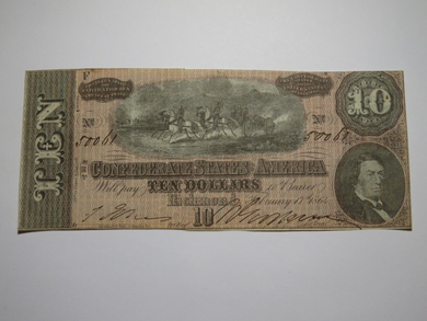 $10 1864 Richmond Virginia VA Confederate Currency Bank Note Bill RARE T68 VF+