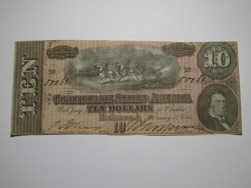 $10 1864 Richmond Virginia VA Confederate Currency Bank Note Bill RARE T68 VF+