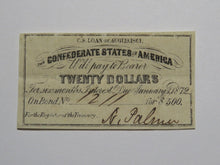 Load image into Gallery viewer, $20 1861 Confederate Bond Coupon Certificate Currency Bank Note Bill UNC