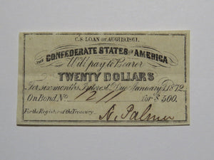 $20 1861 Confederate Bond Coupon Certificate Currency Bank Note Bill UNC