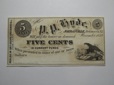 $.05 1852 Jordanville New York Obsolete Currency Bank Note Bill P.P. Hyde UNC+++