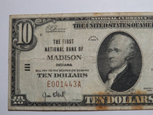 Load image into Gallery viewer, $10 1929 Madison Indiana IN National Currency Bank Note Bill Charter #111 VF