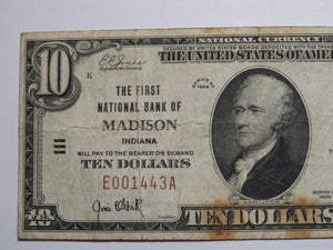 $10 1929 Madison Indiana IN National Currency Bank Note Bill Charter #111 VF
