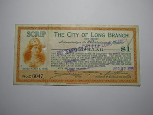 $1 1935 Long Branch New Jersey NJ Obsolete Currency Bank Note Scrip City of LB!