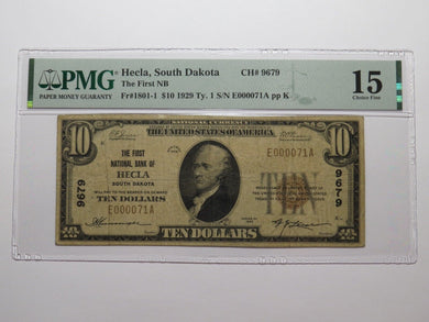 $10 1929 Hecla South Dakota SD National Currency Bank Note Bill Ch. #9679 PMG 15