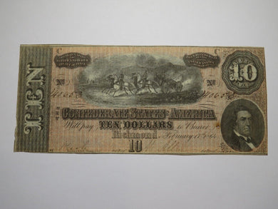 $10 1864 Richmond Virginia VA Confederate Currency Bank Note Bill RARE T68 VF