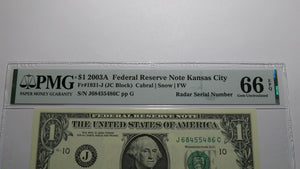 $1 2003 Radar Serial Number Federal Reserve Currency Bank Note Bill PMG UNC66EPQ