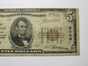 $5 1929 Washington D.C National Currency Bank Note Bill #5046 District Columbia