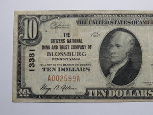 $10 1929 Blossburg Pennsylvania PA National Currency Bank Note Bill Ch #13381 VF