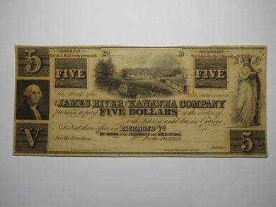 $5 18__ Richmond Virginia Obsolete Currency Bank Note Bill James River Kanawha