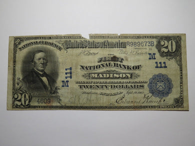 $20 1902 Madison Indiana IN National Currency Bank Note Bill Ch. #111 FINE