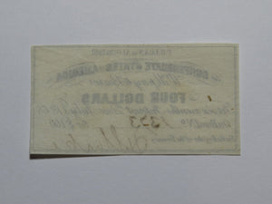 $4 1861 Confederate Bond Coupon Certificate Currency Bank Note Bill UNC