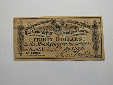$30 1864 Confederate Bond Coupon Certificate Currency Bank Note Bill UNC