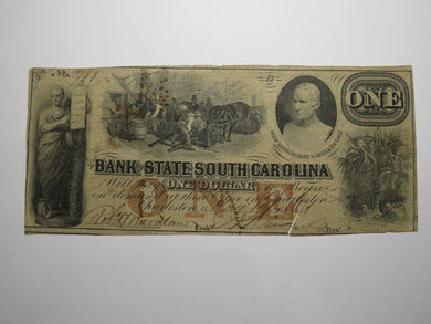 $1 1861 Charleston South Carolina SC Obsolete Currency Bank Note Bill Bank of SC