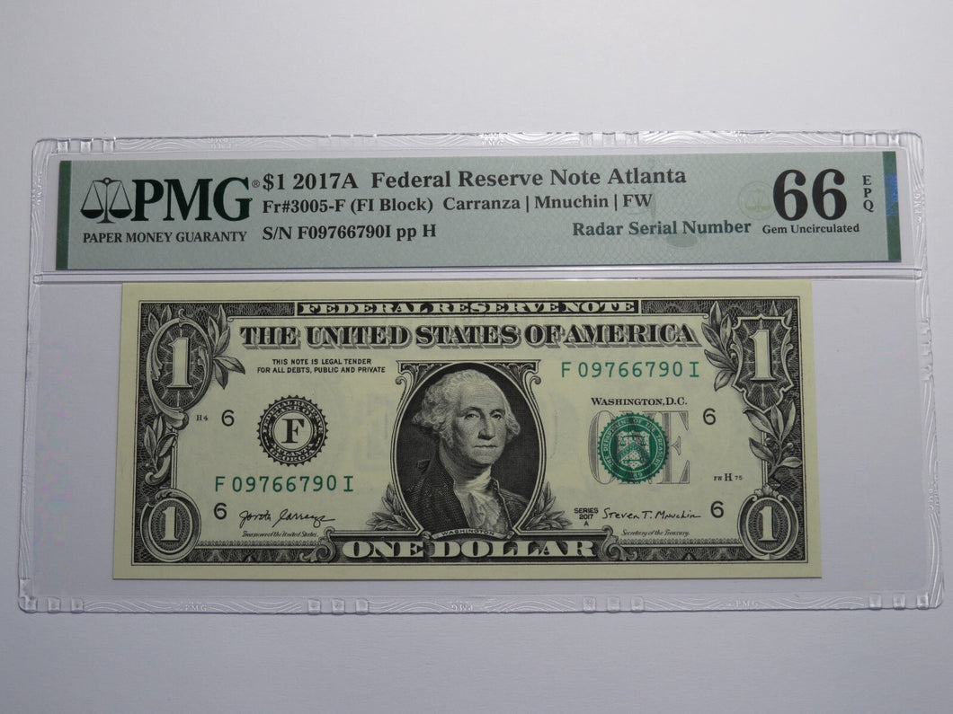 $1 2017 Radar Serial Number Federal Reserve Currency Bank Note Bill PMG UNC66EPQ
