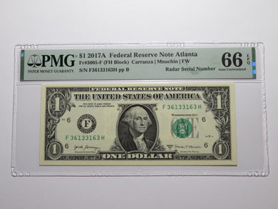 $1 2017 Radar Serial Number Federal Reserve Currency Bank Note Bill PMG UNC66EPQ