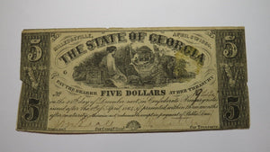 $5 1864 Milledgeville Georgia GA Obsolete Currency Bank Note Bill! State of GA