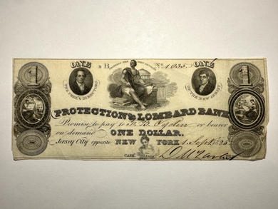 $1 1825 Jersey City NJ Obsolete Currency Bank Note Bill Protection & Lombard