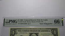 Load image into Gallery viewer, $1 2001 Radar Serial Number Federal Reserve Currency Bank Note Bill PMG UNC66EPQ