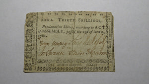 1761 Thirty Shillings North Carolina NC Colonial Currency Note Bill 30s RARE