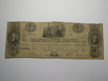 Load image into Gallery viewer, $3 1825 Freehold New Jersey Obsolete Currency Bank Note Bill Monmouth Bank RARE