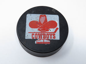 1970's Calgary Cowboys Official Stamped Made In Canada WHA Game Used Puck