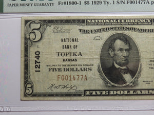 $5 1929 Topeka Kansas KS National Currency Bank Note Bill Ch. #12740 VF25 PMG