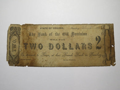 $2 1862 Pearisburg Virginia Obsolete Currency Bank Note Bill Old Dominion Bank