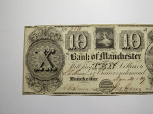 $10 1837 Manchester Michigan MI Obsolete Currency Bank Note Bill! Bank of Man