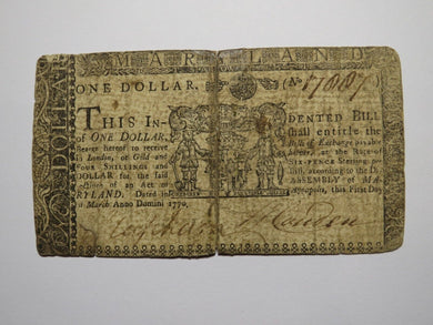 1770 $1 Annapolis Maryland MD Colonial Currency Bank Note Bill RARE ISSUE!