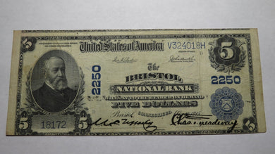 $5 1902 Bristol Connecticut CT National Currency Bank Note Bill! Ch. #2250 VF++