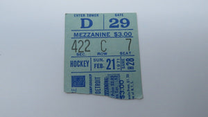 February 21, 1971 New York Rangers Vs. Detroit Red Wings NHL Hockey Ticket Stub