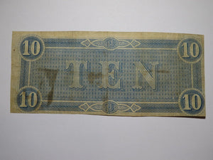 $10 1864 Richmond Virginia VA Confederate Currency Bank Note Bill RARE T68 FINE+