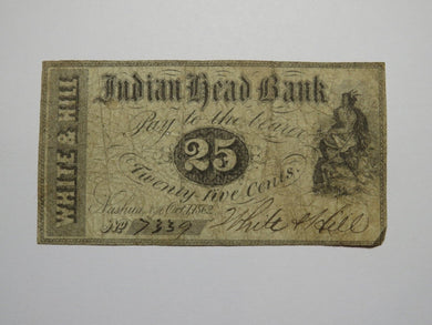$.25 1862 Nashua New Hampshire Obsolete Currency Bank Note Bill Indian Head Bank