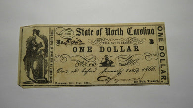 $1 1861 Raleigh North Carolina NC Obsolete Currency Bank Note Bill State of NC!